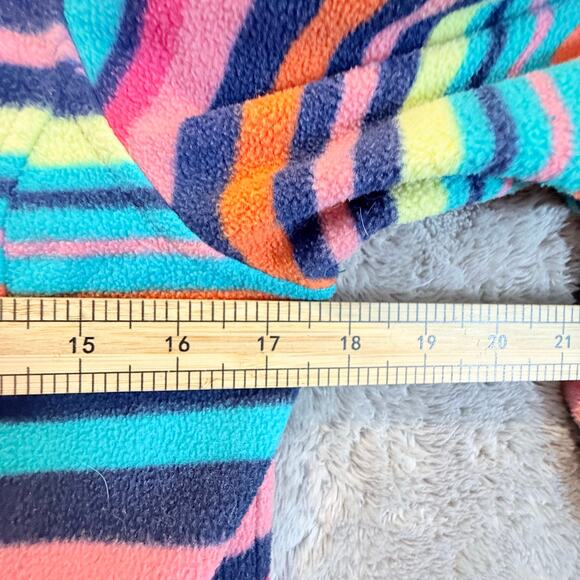 Lands End Fleece Rainbow Stripe Jacket Zip Up Hood L Large 14 Girls - Picture 8 of 8